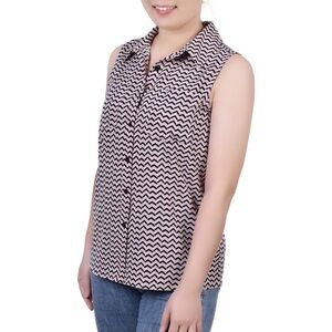NY COLLECTION Petite Sleeveless Notch Collar Button Front Blouse Size Small NEW